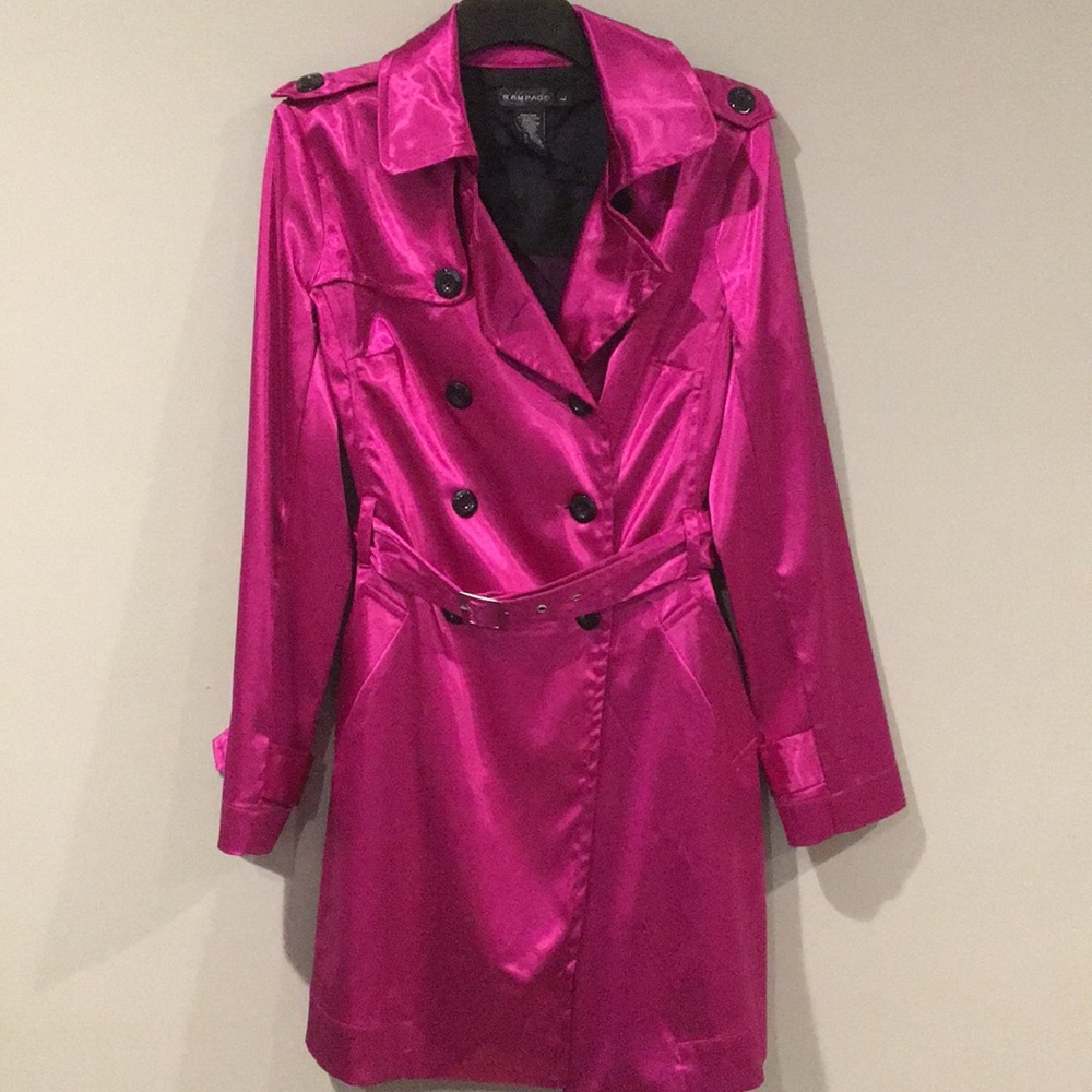 Metallic fuchsia trench coat